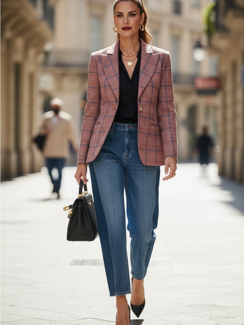 LK Bennett $625 Sz 6 Pink Plaid Blazer with Blue Windowpane